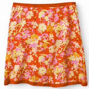 L.L. Bean Floral Cotton A Line Skirt Pink Petite 8 Summer Casual